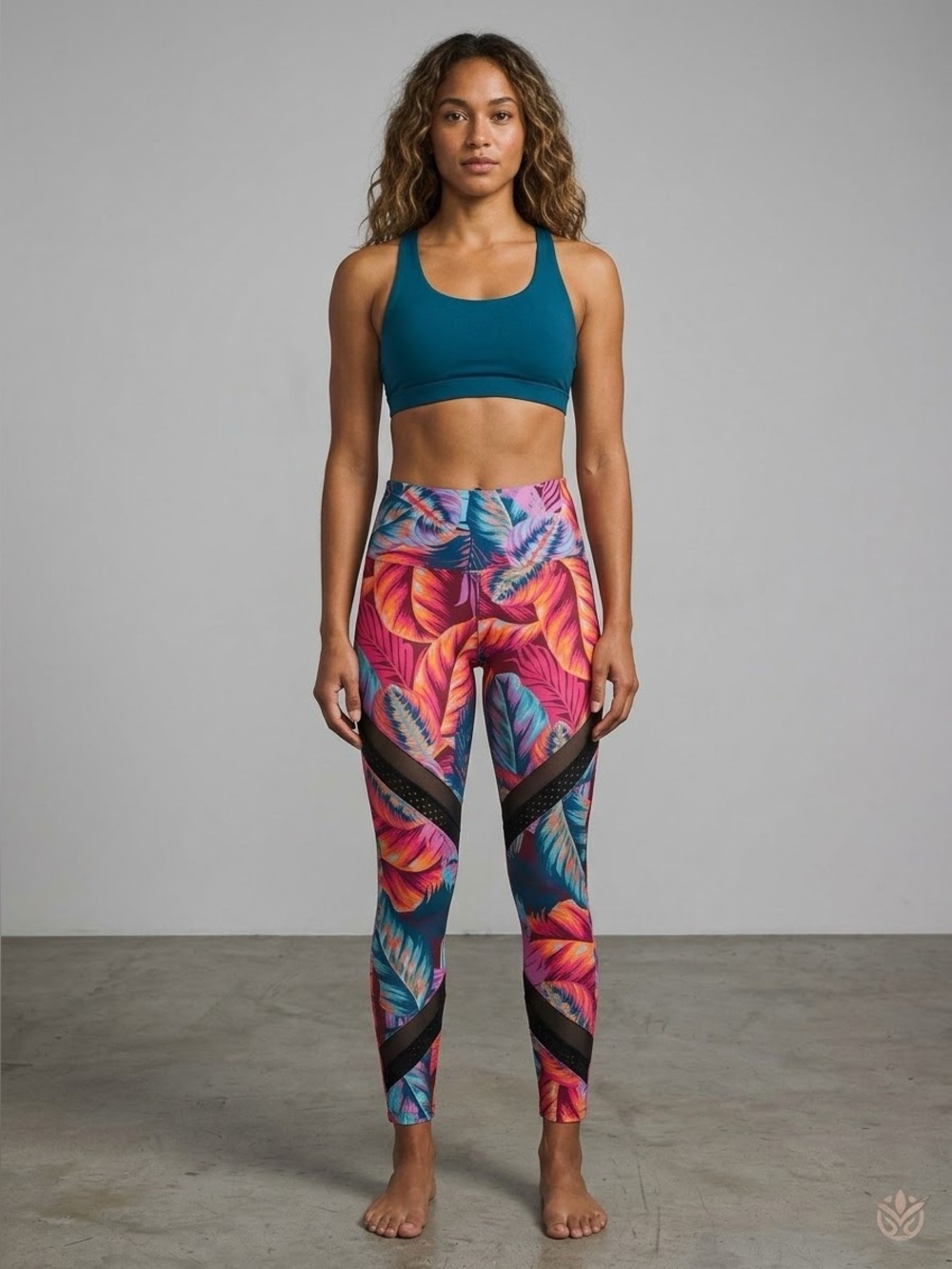 Onzie Tropical Leaf Print High Rise Mesh Active Yoga Leggings Size XS
